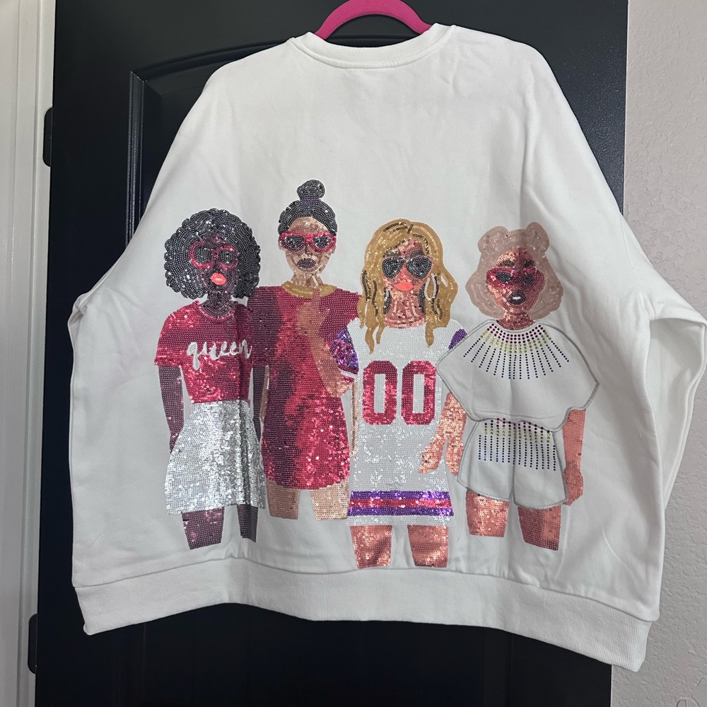 QUEEN OF SPARKLES White Sweatshirt with Colorful Design - Picture 5 of 5